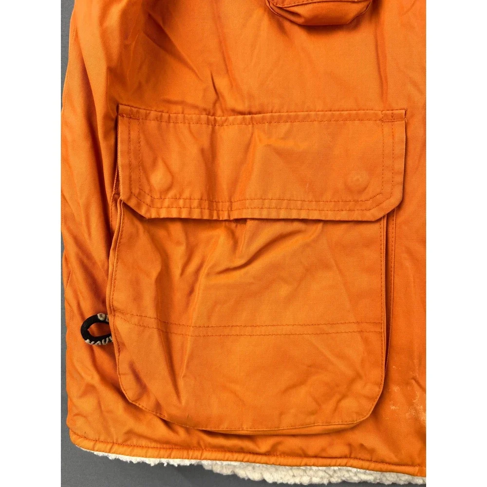 Old Navy Utility Vest Mens Medium Sherpa Lined Cargo Pocket Orange Fair